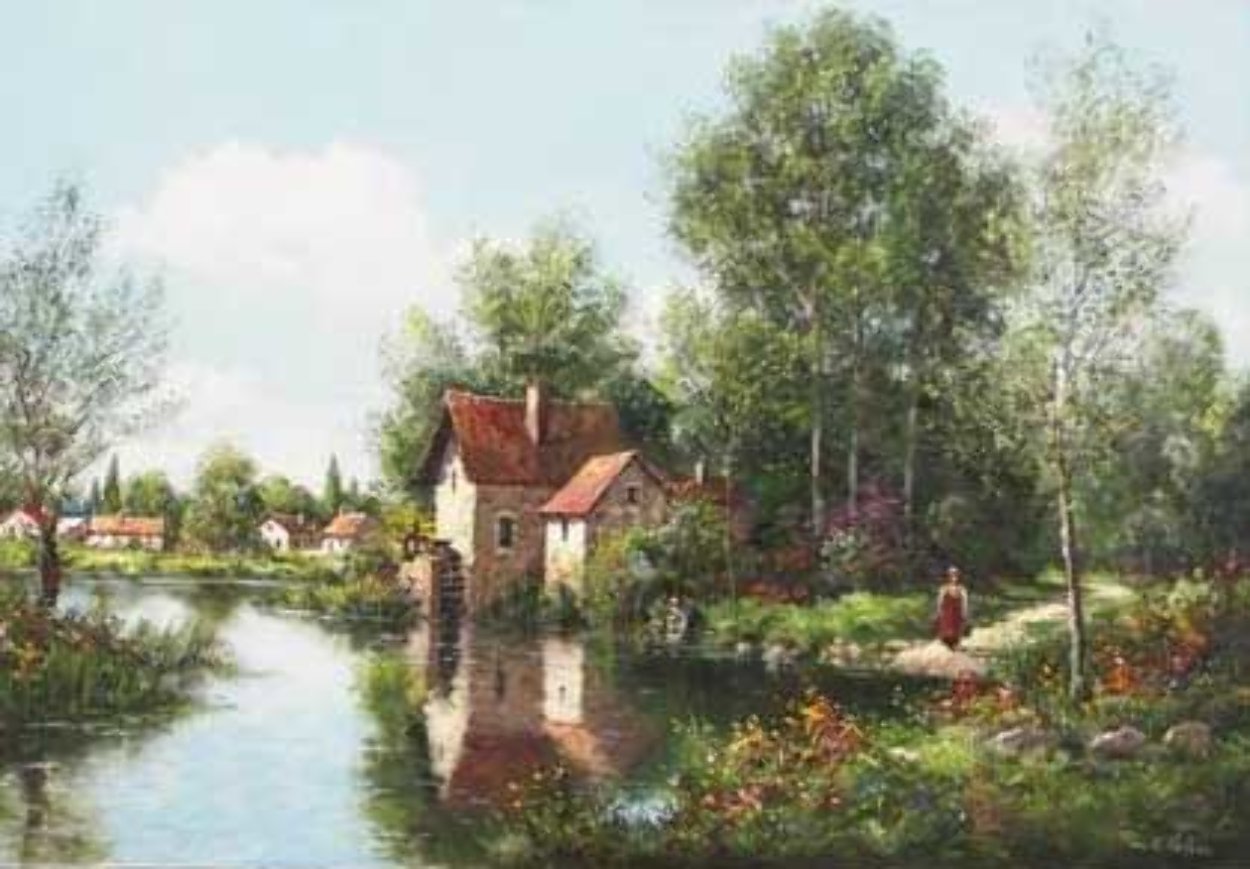 Le Moulin De Montragis (Loire Valley in France) 1985 36x24 Original Painting by Paul Valere Le Moulin De Montragis (Loire Valley in France) 1985 36x24 Original Painting by Paul Valere