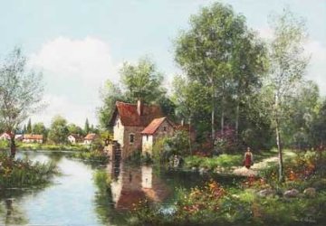 Le Moulin De Montragis (Loire Valley in France) 1985 36x24 Original Painting - Paul Valere Le Moulin De Montragis (Loire Valley in France) 1985 36x24 Original Painting - Paul Valere
