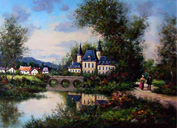 Chateau De Croissy 39x49 Original Painting - Paul Valere Chateau De Croissy 39x49 Original Painting - Paul Valere