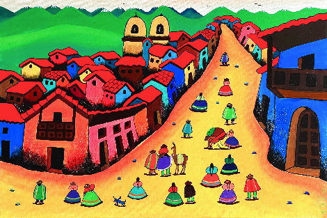 Calle De Cuzco 2001 24x36 - Peru Original Painting - Rossmary Valverde