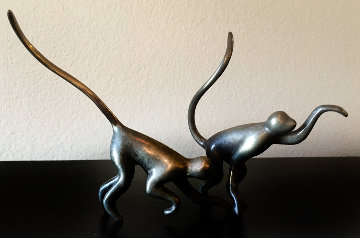 Monkeys Pair Noahs Bronze Sculpture 2002 7 in Sculpture - Loet Vanderveen