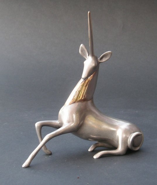 Unicorn Bronze Sculpture 2000 7 in Sculpture by Loet Vanderveen