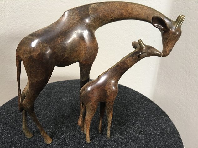 Giraffe And Baby Bronze Sculpture 1999 8 in Sculpture by Loet Vanderveen