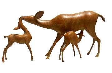 Doe and Fawns Bronze Sculpture 12 in Sculpture - Loet Vanderveen Doe and Fawns Bronze Sculpture 12 in Sculpture - Loet Vanderveen
