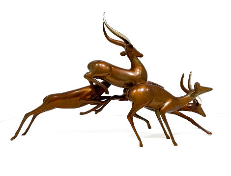 Leaping Impalas Bronze Sculpture 21 in Sculpture - Loet Vanderveen