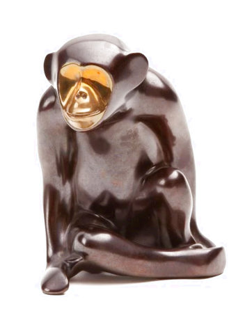 Chimp Bronze Sculpture 5 in Sculpture - Loet Vanderveen