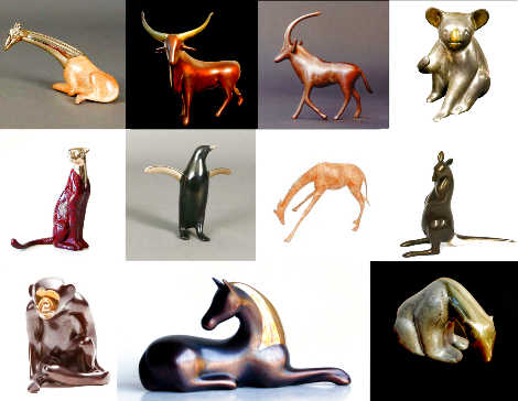 Animal Set of 12 Limited Ed. Bronze Sculptures Sculpture - Loet Vanderveen