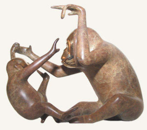 Orangutan and Baby Bronze Sculpture Sculpture - Loet Vanderveen