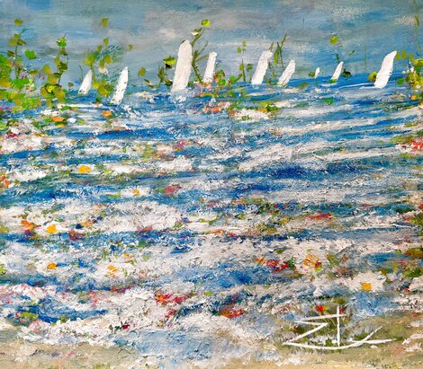 Sailing Impression 1998 13x20 Acrylic on Canvas Original Painting - Eda Varricchio