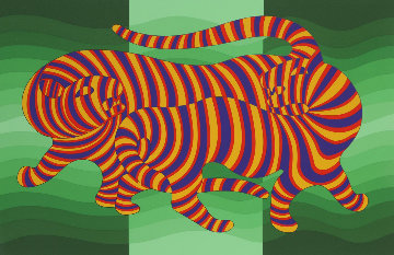 Two Tigers (Green) 1980 Limited Edition Print - Victor Vasarely Two Tigers (Green) 1980 Limited Edition Print - Victor Vasarely