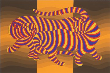 Two Tigers on Gold 1980 Limited Edition Print - Victor Vasarely Two Tigers on Gold 1980 Limited Edition Print - Victor Vasarely