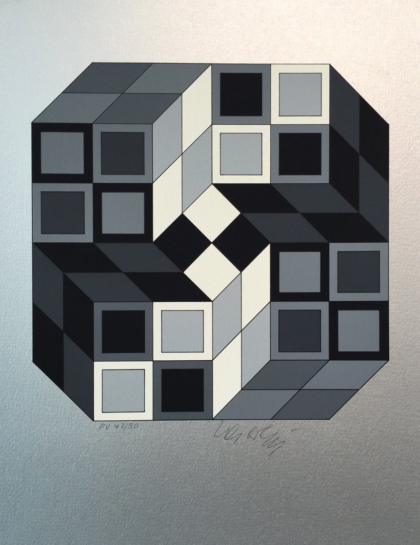 Composition Silver 1980 Limited Edition Print by Victor Vasarely Composition Silver 1980 Limited Edition Print by Victor Vasarely