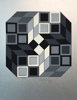 Composition Silver 1980 Limited Edition Print - Victor Vasarely Composition Silver 1980 Limited Edition Print - Victor Vasarely