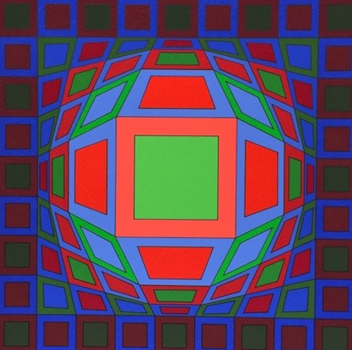 Untitled #4 (Black With Green Square in Center) 1980 Limited Edition Print by Victor Vasarely Untitled #4 (Black With Green Square in Center) 1980 Limited Edition Print by Victor Vasarely