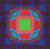 Untitled #4 (Black With Green Square in Center) 1980 Limited Edition Print by Victor Vasarely - 0 Untitled #4 (Black With Green Square in Center) 1980 Limited Edition Print by Victor Vasarely - 0