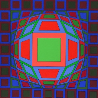 Untitled #4 (Black With Green Square in Center) 1980 Limited Edition Print - Victor Vasarely Untitled #4 (Black With Green Square in Center) 1980 Limited Edition Print - Victor Vasarely