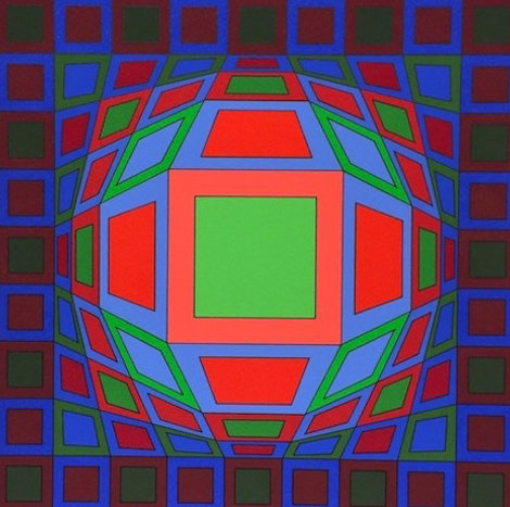 Untitled #4 (Black With Green Square in Center) 1980 Limited Edition Print - Victor Vasarely