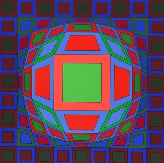 Untitled #4 (Black With Green Square in Center) 1980 Limited Edition Print by Victor Vasarely