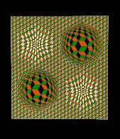 Untitled #6 (2 Black Spheres With Green And Gray) 1970 Limited Edition Print by Victor Vasarely - 1 Untitled #6 (2 Black Spheres With Green And Gray) 1970 Limited Edition Print by Victor Vasarely - 1