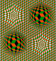 Untitled #6 (2 Black Spheres With Green And Gray) 1970 Limited Edition Print by Victor Vasarely - 0 Untitled #6 (2 Black Spheres With Green And Gray) 1970 Limited Edition Print by Victor Vasarely - 0