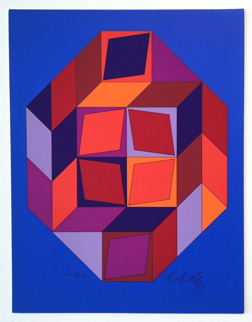 Untitled #7 (Blue, Red And Purple) Limited Edition Print by Victor Vasarely Untitled #7 (Blue, Red And Purple) Limited Edition Print by Victor Vasarely