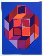 Untitled #7 (Blue, Red And Purple) Limited Edition Print by Victor Vasarely - 0 Untitled #7 (Blue, Red And Purple) Limited Edition Print by Victor Vasarely - 0