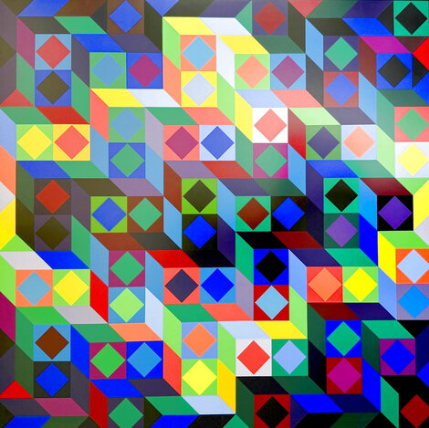 Tribute to France and Yellow, Blue and Green Composition HS Limited Edition Print - Victor Vasarely