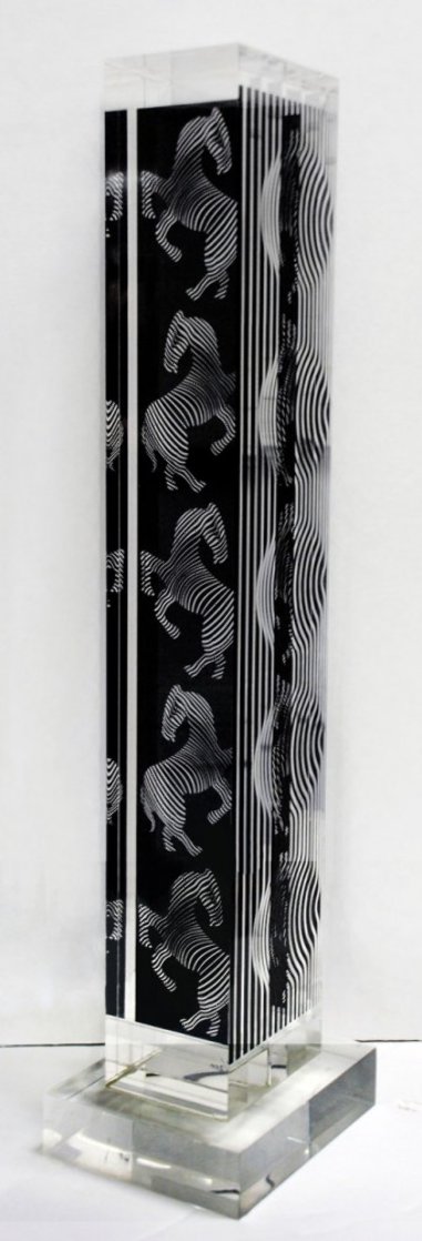 Zebra Tower Acrylic Sculpture 1990 24 in Sculpture by Victor Vasarely Zebra Tower Acrylic Sculpture 1990 24 in Sculpture by Victor Vasarely
