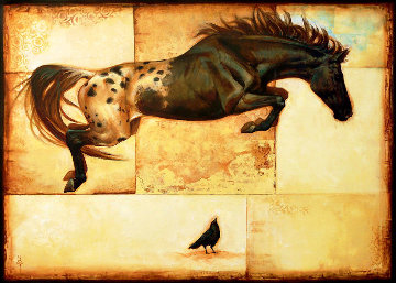Horse Over Crow 2016 30x50 Original Painting - Sequoia C. Versillee Horse Over Crow 2016 30x50 Original Painting - Sequoia C. Versillee