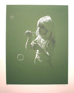 Girl Blowing Bubbles PP Limited Edition Print - Robert Vickrey Girl Blowing Bubbles PP Limited Edition Print - Robert Vickrey