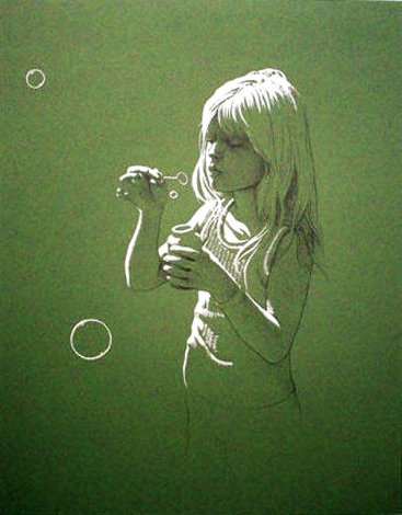 Girl Blowing Bubbles PP Limited Edition Print - Robert Vickrey