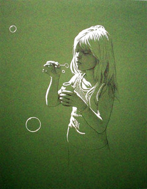 Girl Blowing Bubbles PP Limited Edition Print by Robert Vickrey