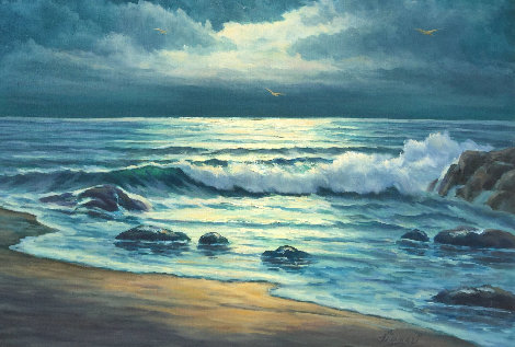 Evening Surf 1974 31x43 Original Painting - John Vignari