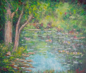 Pond of Serenity 1975 20x24 Original Painting - John Vignari Pond of Serenity 1975 20x24 Original Painting - John Vignari