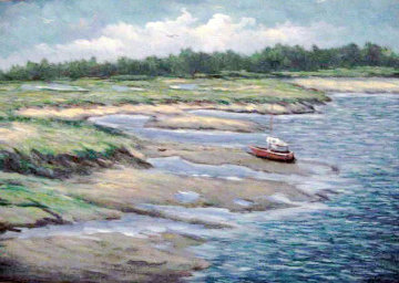 Marshes Wells Harbor at Ebb Tide 20x30 Maine Original Painting - John Vignari Marshes Wells Harbor at Ebb Tide 20x30 Maine Original Painting - John Vignari