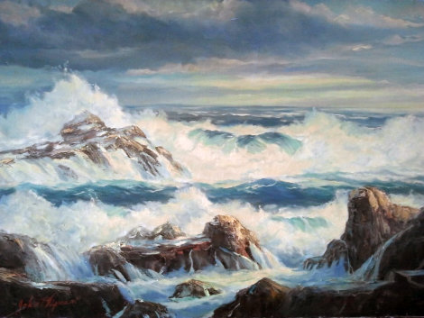 Rocky Seas 1964 24x36 Original Painting - John Vignari