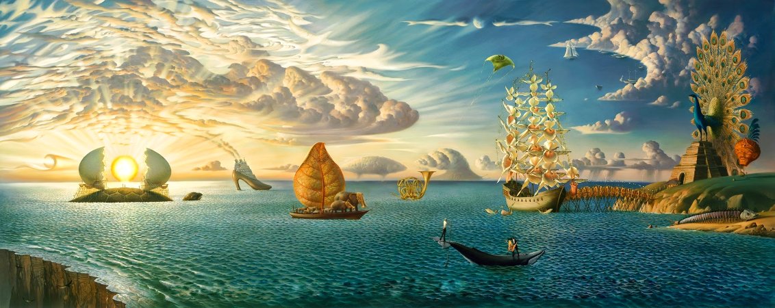Mythology of the Oceans and Heavens AP 2011 - Huge Mural Size - 37x81 Limited Edition Print by Vladimir Kush