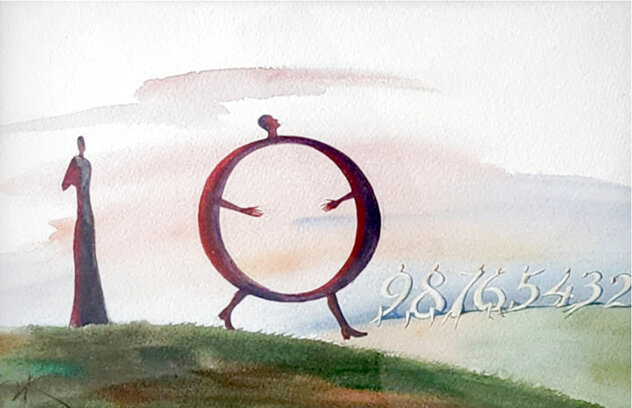 One and Zero Watercolor 2011 - 14x17 Watercolor by Vladimir Kush