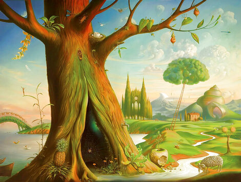 Tree of Life 2015 - Framed  Giclee on Canvas - Huge - 44x58 Limited Edition Print - Vladimir Kush