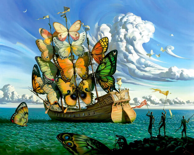 Departure of the Winged Ship - Sublimation on Metal - Recess Mount - Signed Twice by Vladimir Kush