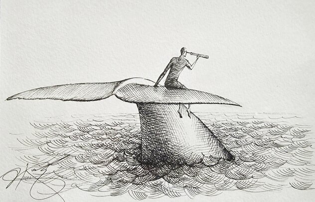 ♣︎【シャチ(骨)と街】 シャーペン画 手描き 原画一点物(※)オークション中 Vladimir_Kush_Fluke_Sighting_A