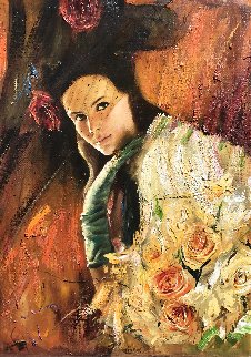 Girl With Roses 33x22 Original Painting - Vladimir Mukhin