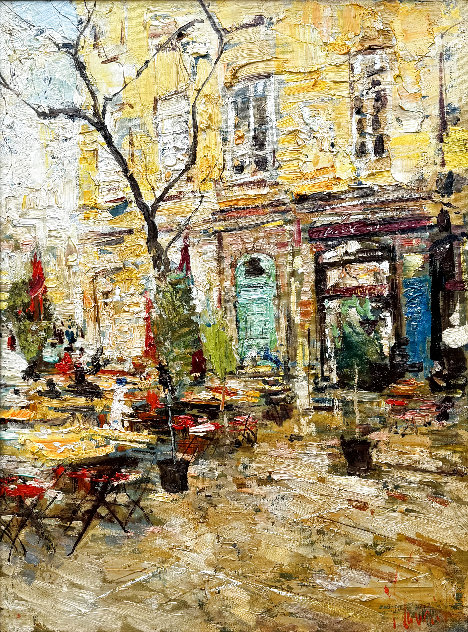 Cafe in Nice 2017 28x24 - France Original Painting by Vladimir Mukhin