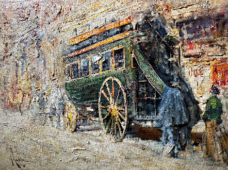 A Red Stagecoach 2009 18x24 Original Painting - Vladimir Mukhin