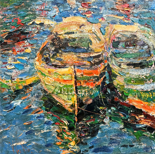 Boats in Morocco 2017 38x38 Huge Original Painting by Vladimir Mukhin
