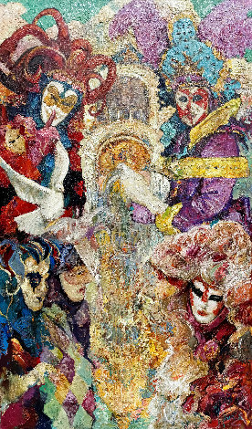 A Masquerade of Souls in St. Mark's Square 2021 78x46 - Huge Mural Size - Venice, Italy Original Painting - Vladimir Mukhin