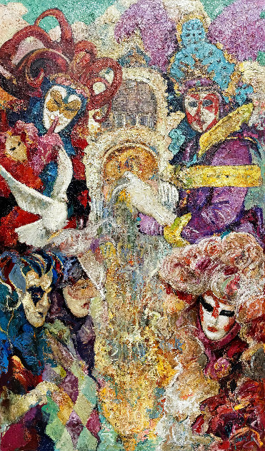 A Masquerade of Souls in St. Mark's Square 2021 78x46 - Huge Mural Size - Venice, Italy Original Painting by Vladimir Mukhin
