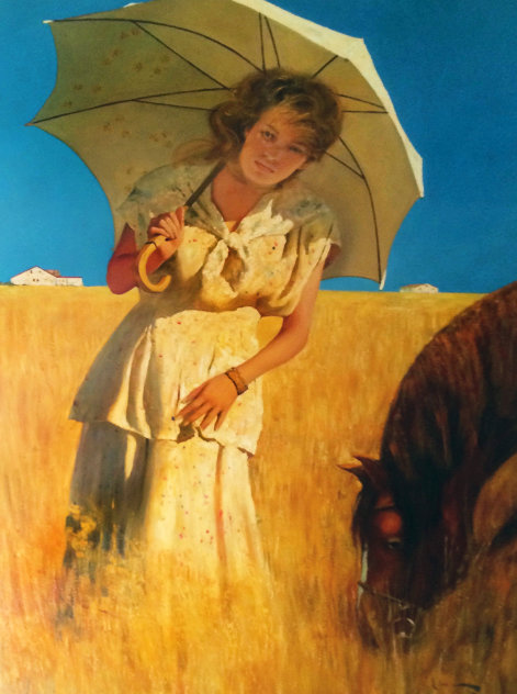 Girl on a Prairie 2006 56x46 Original Painting by Vladimir Mukhin