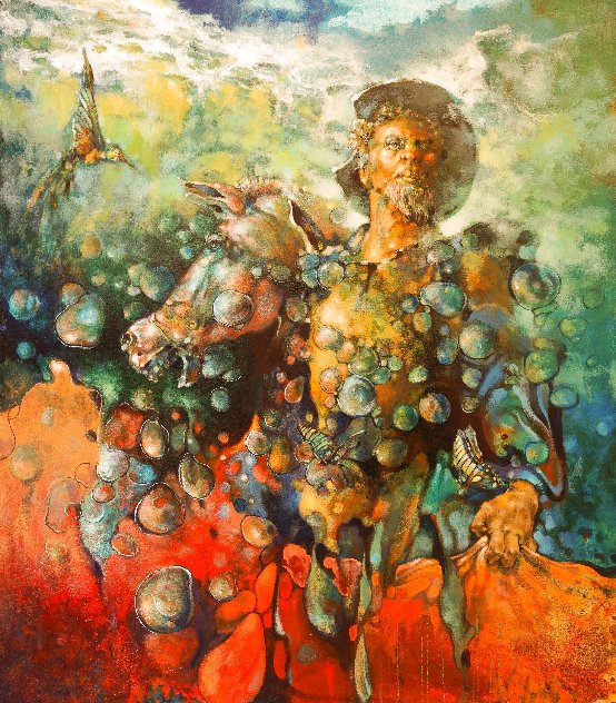 Don Quixote of 21st Century: To Go with the Flow 2017 46x40 - Huge Original Painting by  Voytek