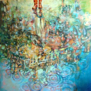 Out of Florence Under Yellow Umbrella 2018 48x48 Super Huge Original Painting - Voytek Out of Florence Under Yellow Umbrella 2018 48x48 Super Huge Original Painting - Voytek